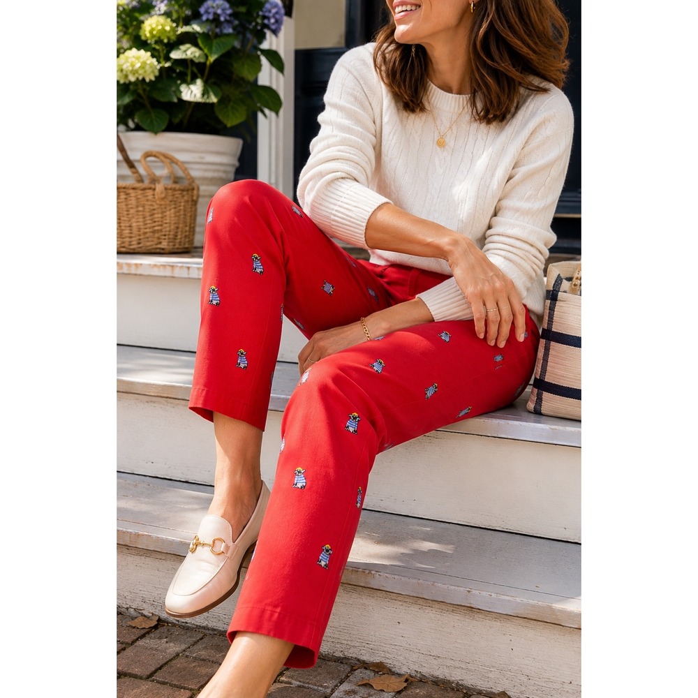 Talbots Frenchie Critter Relaxed Chino Pants Embroidered French Bulldog 10